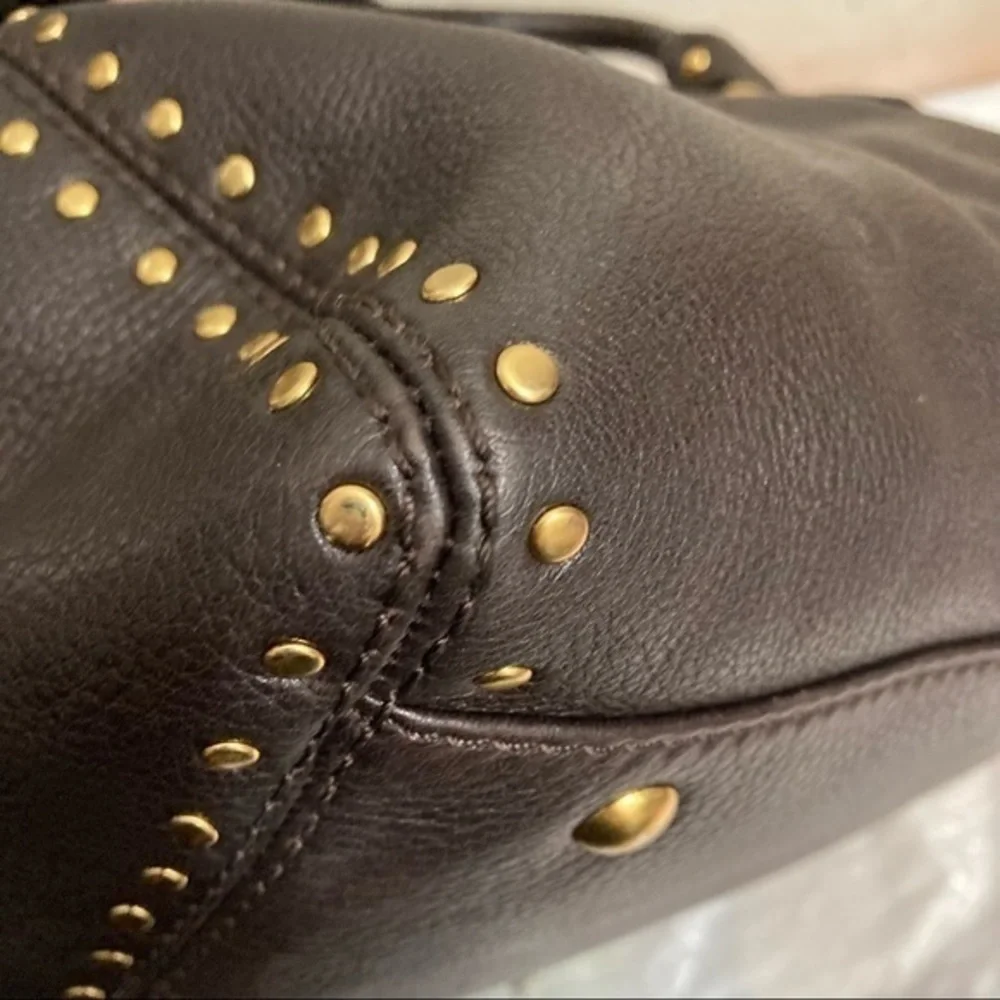 Michael Kors brown leather studded satchel bag